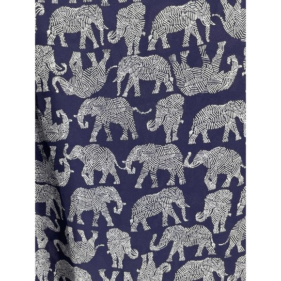 Mix by 41 Hawthorn Navy Blue Elephant Print Long Roll Tab Sleeve Top Shirt Small - Picture 6 of 12